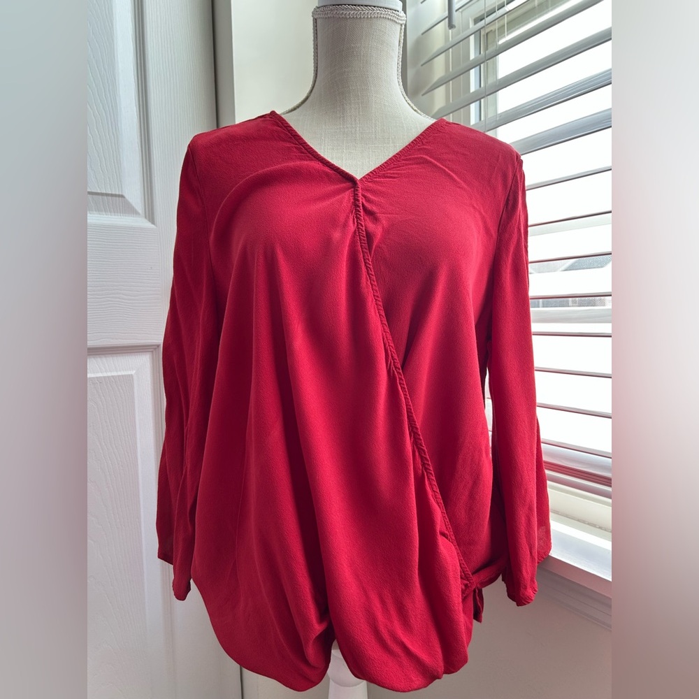 John Paul Richard Ruby Wrap Business Casual V-Neck Bell Sleeve Blouse